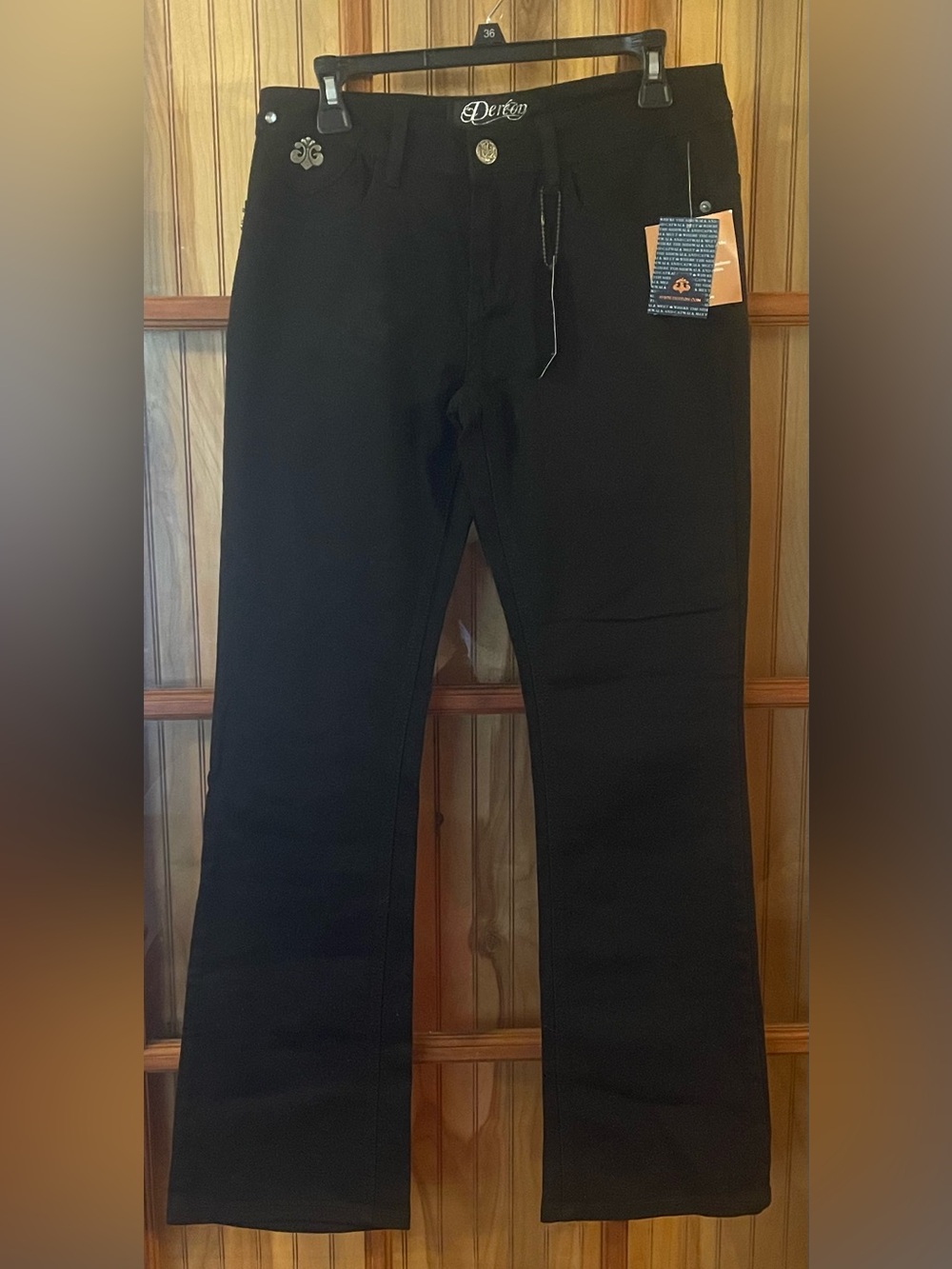 Dereon Black Flare Jeans with Decorative Back Hardware